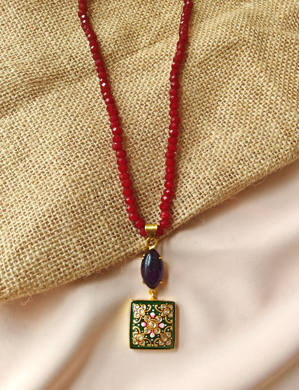 Alankar Green Paint Amethyst Nikhar Necklace