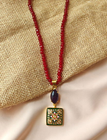 Alankar Green Paint Amethyst Nikhar Necklace
