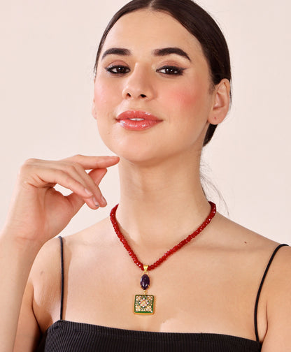 Alankar Green Paint Amethyst Nikhar Necklace