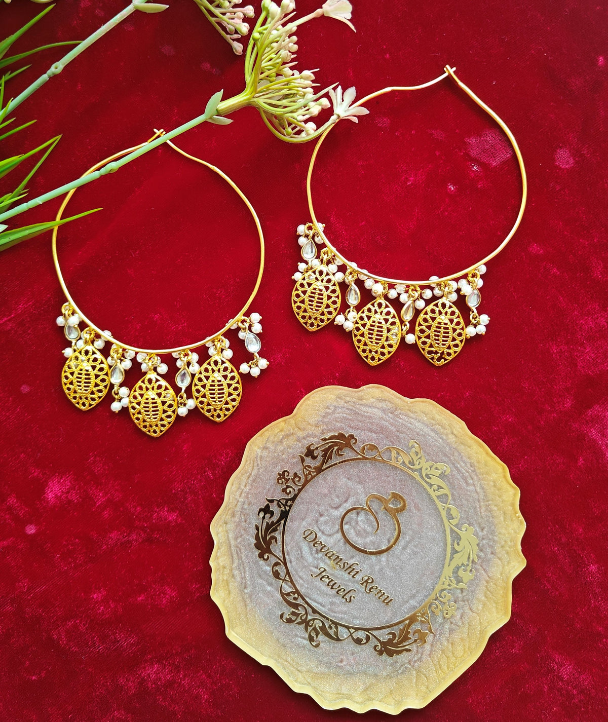Alankar Leaf Pearl Chandbali