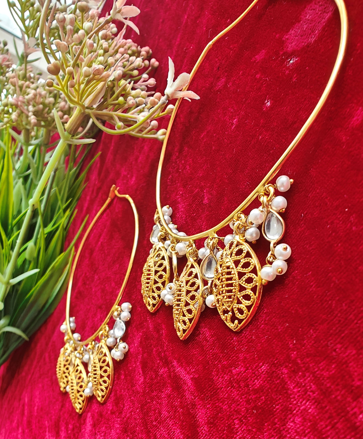 Alankar Leaf Pearl Chandbali