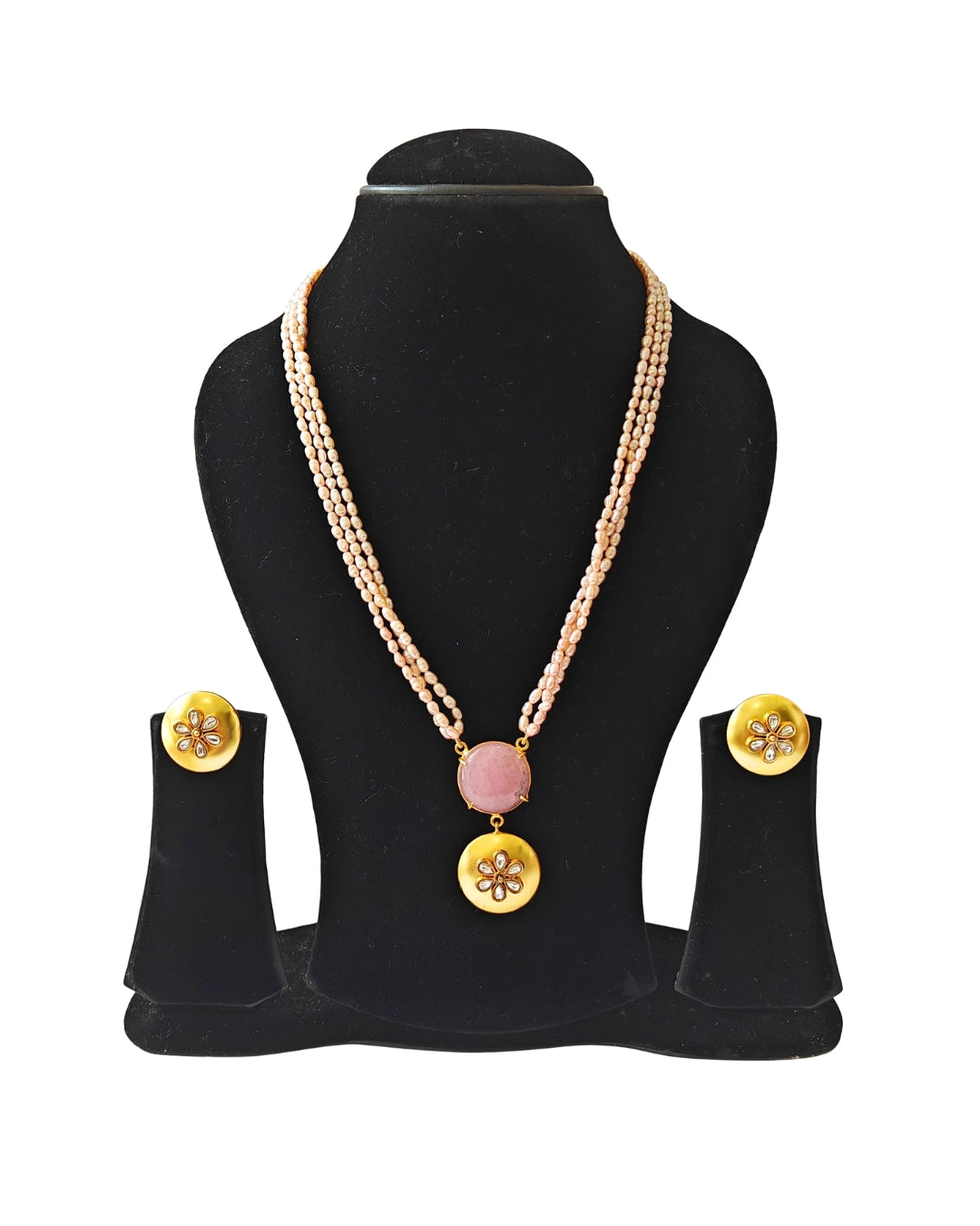 Alankar Rose Quratz Pearl Necklace Set