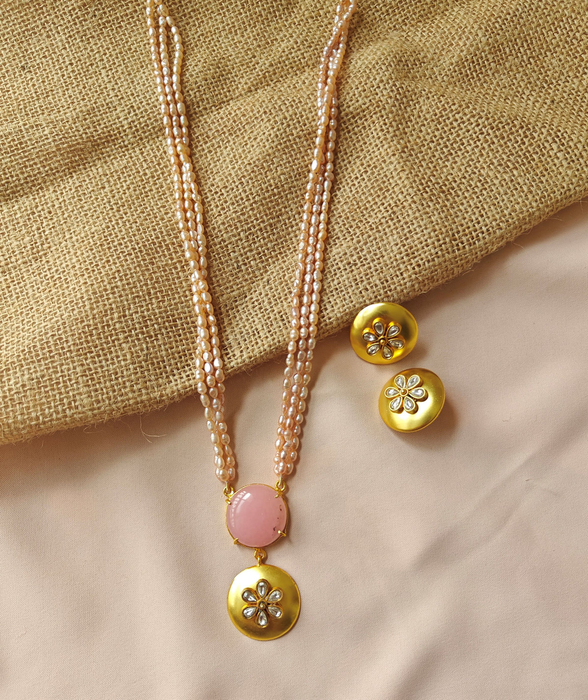 Alankar Rose Quratz Pearl Necklace Set
