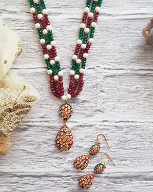 Red & Green Onyx Necklace Set