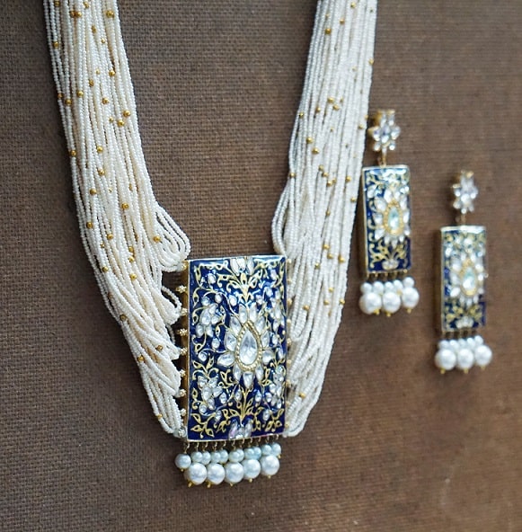 Blue Meenakari Bridal Necklace Set