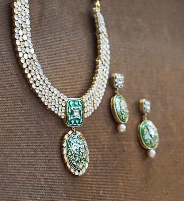 Green Meenakari Bridal Necklace Set