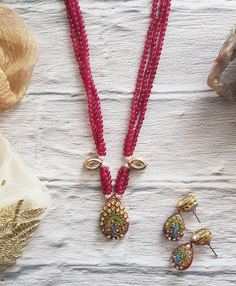 Red Peacock Paint Necklace Set