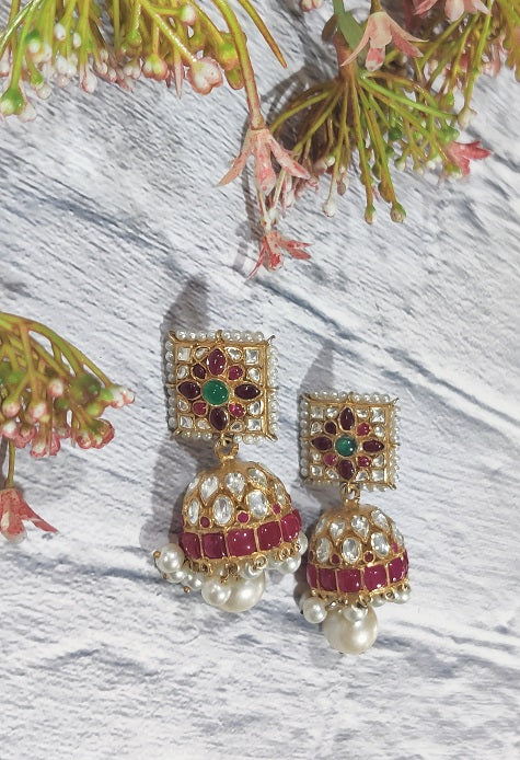 Red Green Bridal Jhumka