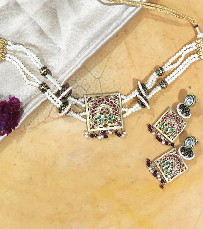 Aari Square Designer Necklace Set