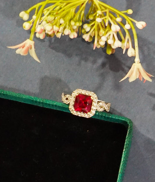 Red Mounted Cocktail Ring