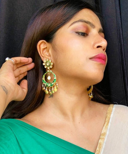 Green Meenakari Chandbali