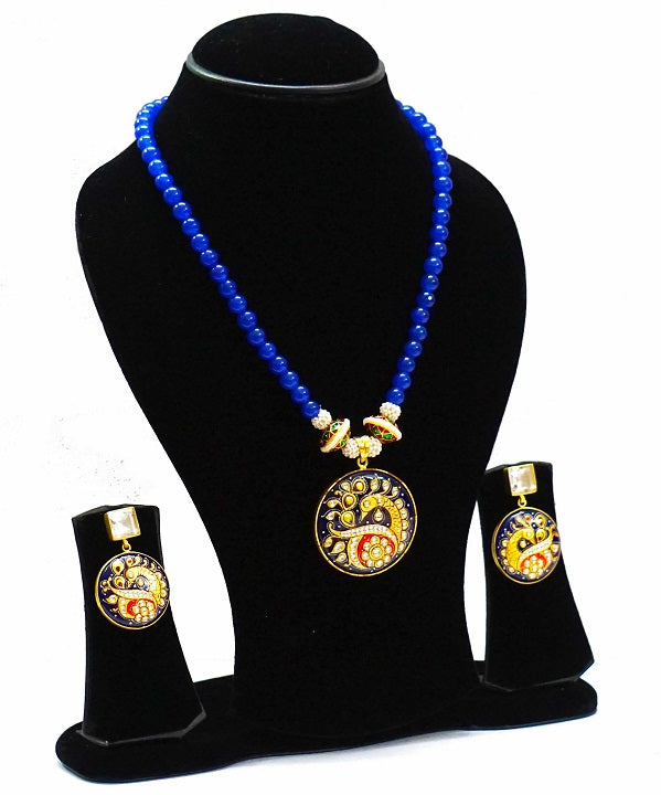 Blue Peacock Painted Necklace Set
