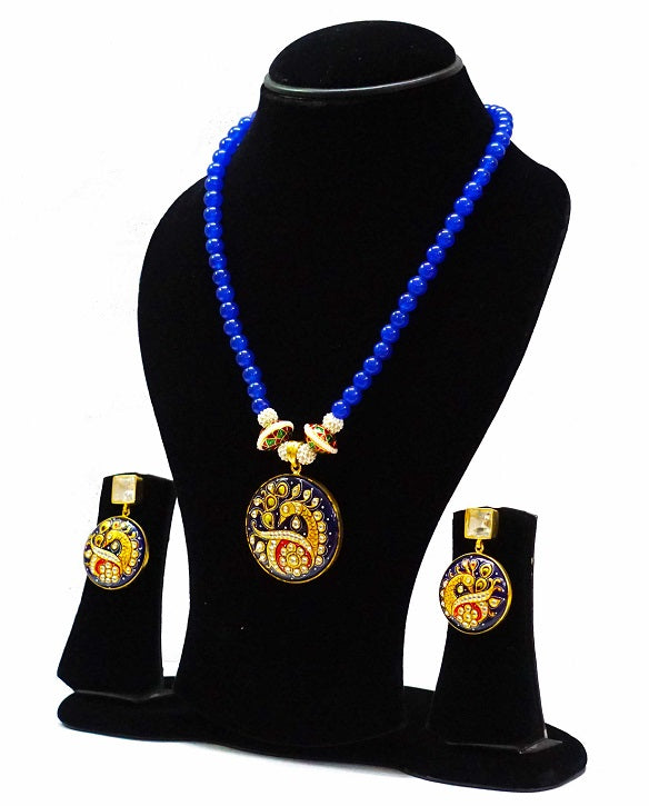 Blue Peacock Painted Necklace Set