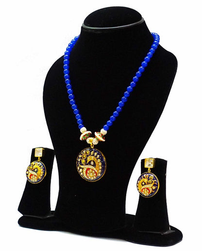 Blue Peacock Painted Necklace Set