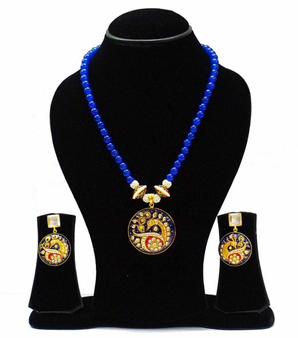 Blue Peacock Painted Necklace Set