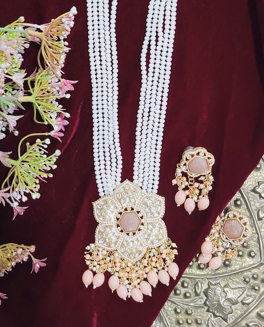 Alankar Peach Flower Long Necklace