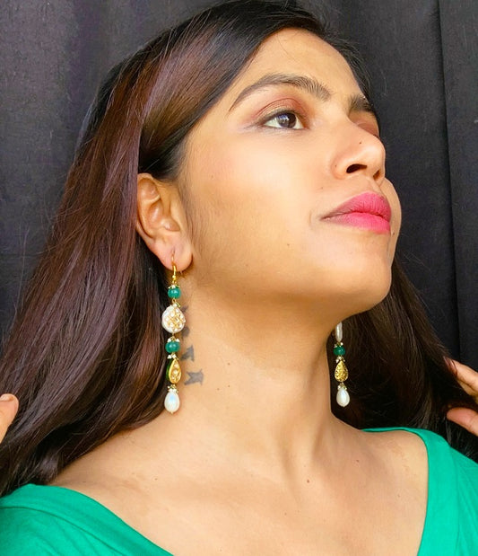 Green Pearl Drop Earrings