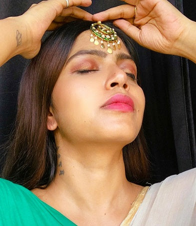 Green Meenakari Maang Tikka
