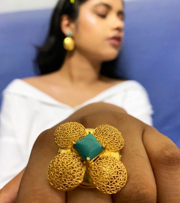 Turquoise Round Filigree Ring