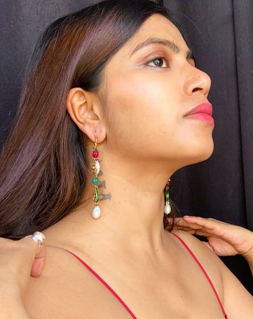 Red Green Pear Drop Earrings