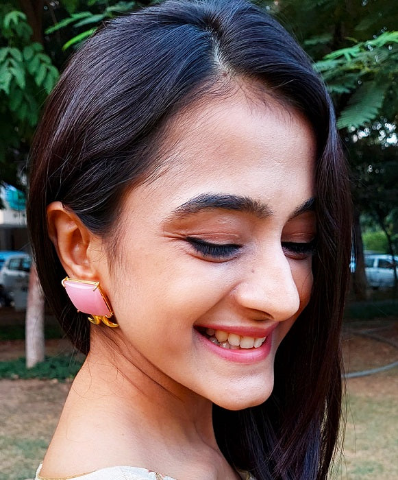 Rose Quartz Square Stud