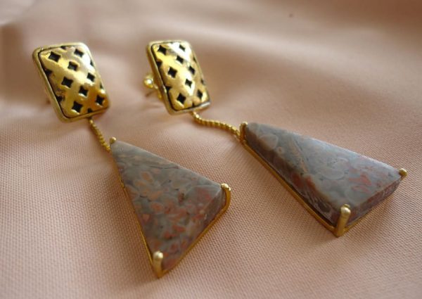 Unakite Triangle Earrings