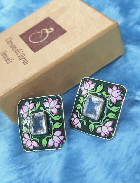 Green Meenakari Stud