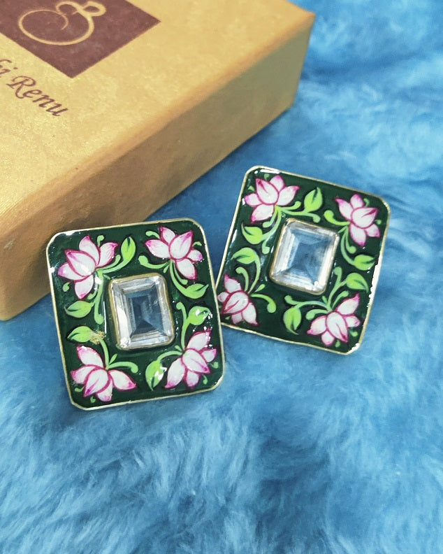 Green Meenakari Stud
