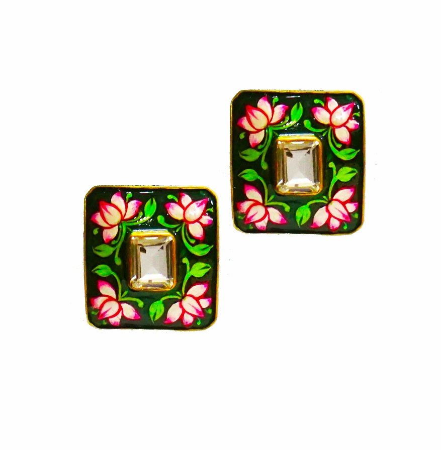 Green Meenakari Stud