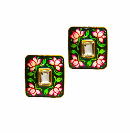 Green Meenakari Stud