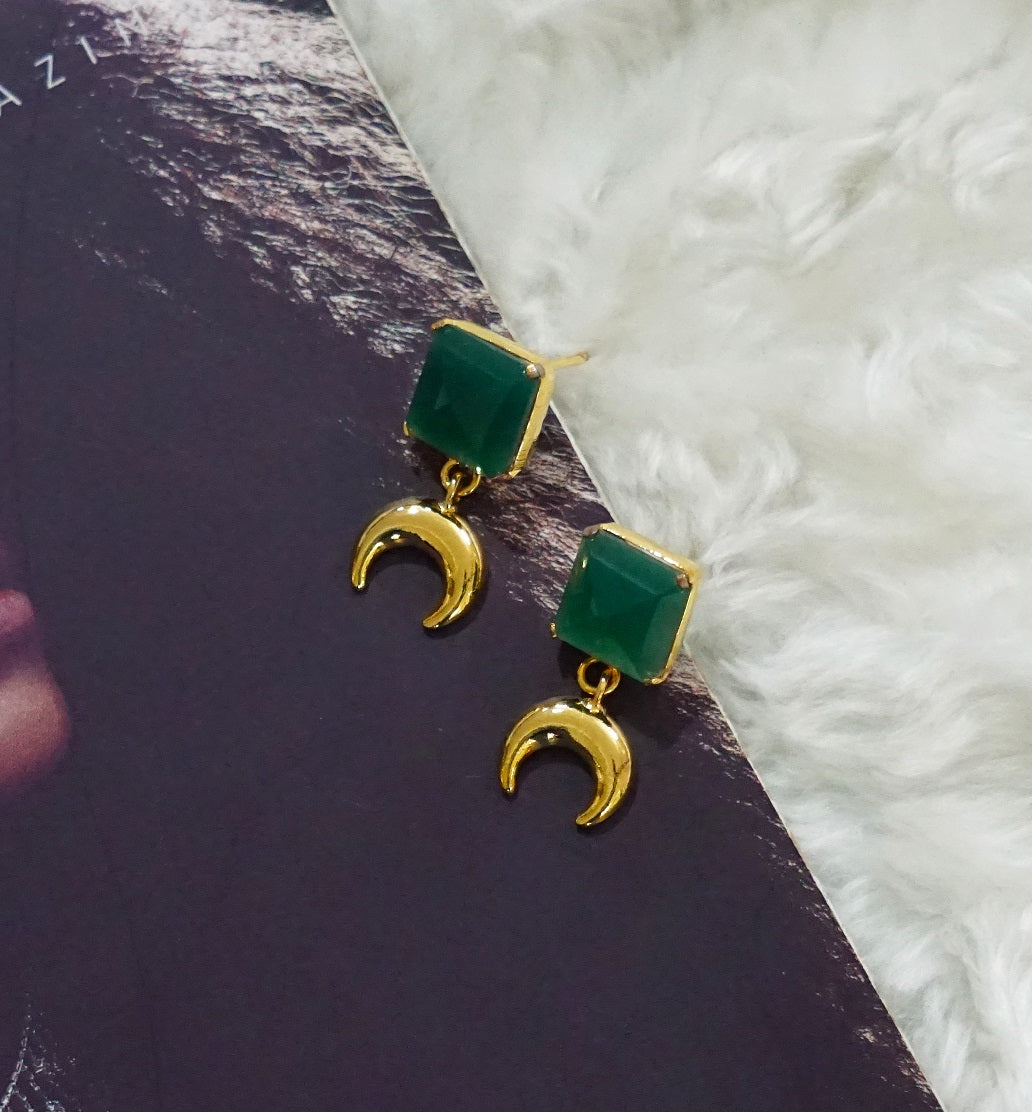 Green Stone Crescnet Dangler