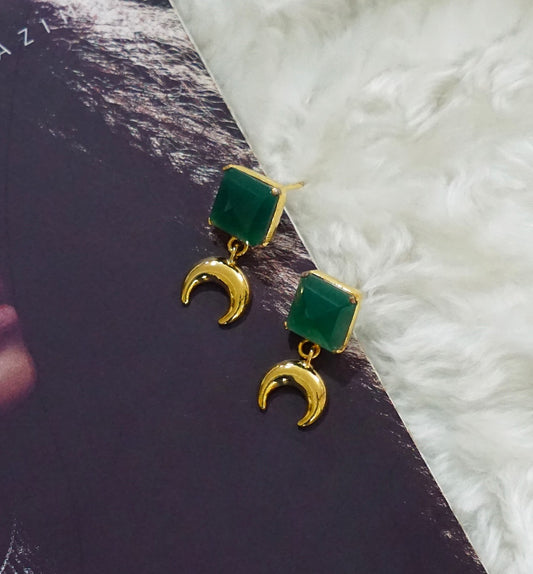 Green Stone Crescnet Dangler