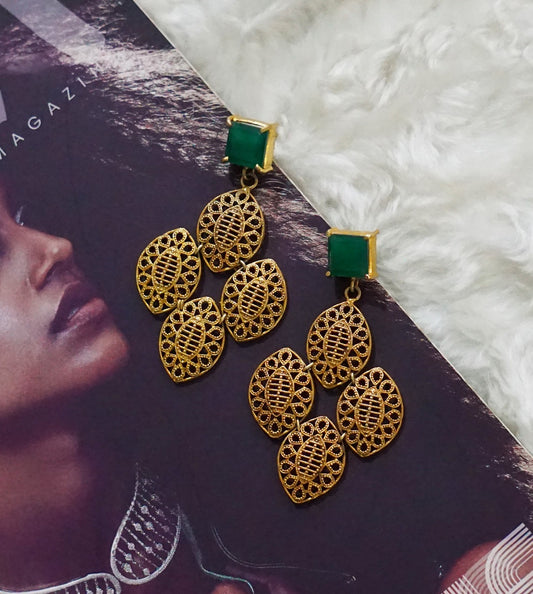 Green Stone Marquise Filigree Dangler