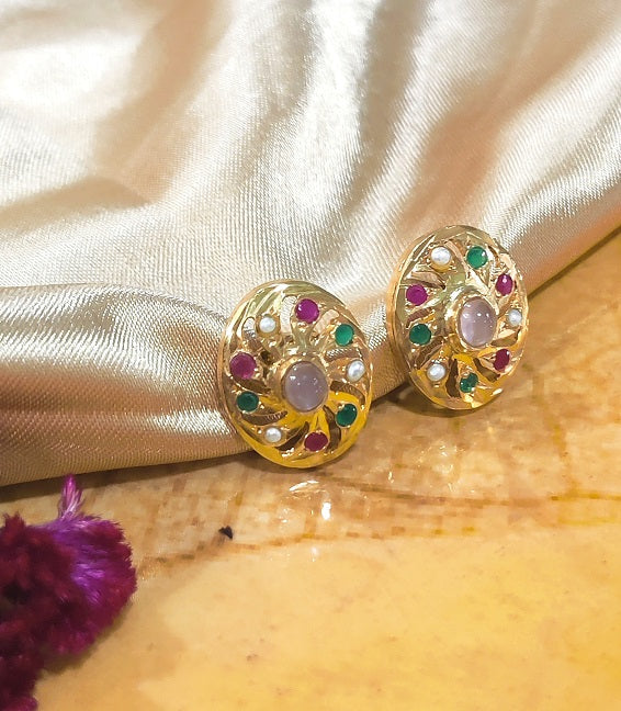 Aari Oval Pink Studs