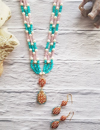 Aquamarine & Rose Quartz Necklace Set