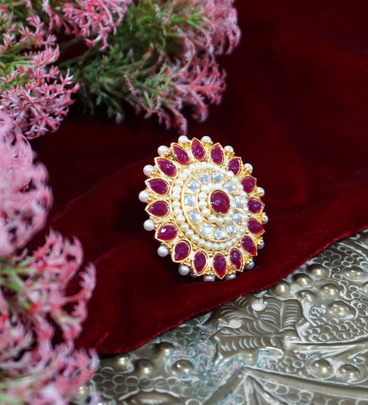 Alankar Red Kundan Ring