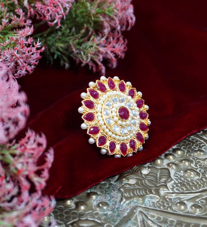 Alankar Red Kundan Ring