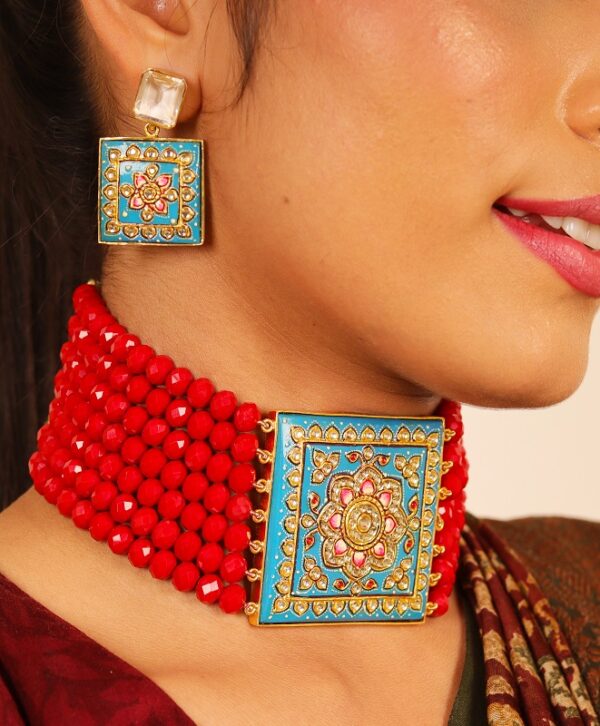 Turquoise Red Square Necklace Set