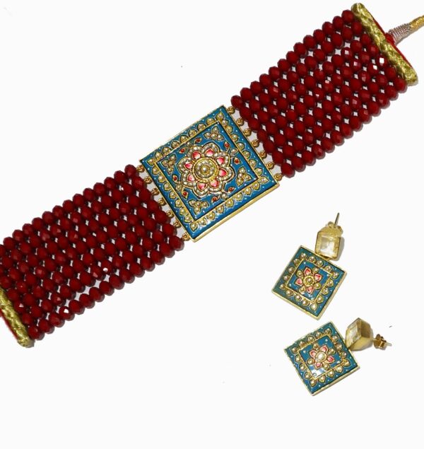 Turquoise Red Square Necklace Set