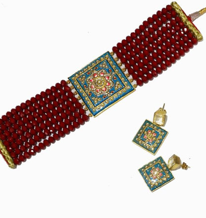 Turquoise Red Square Necklace Set