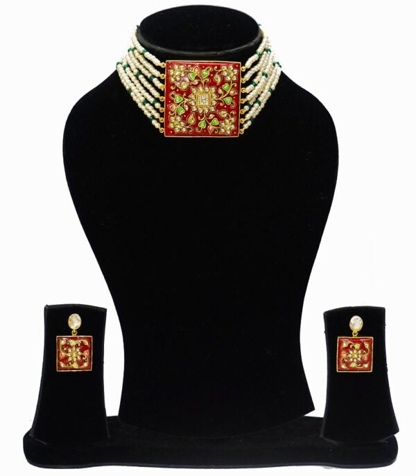 Red Square Necklace Set