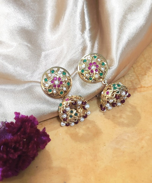 Aari Red White Jhumka