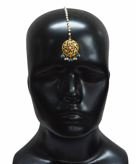 Aari Turquoise White Maang Tikka