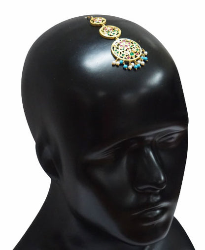 Aari Turquoise White Maang Tikka