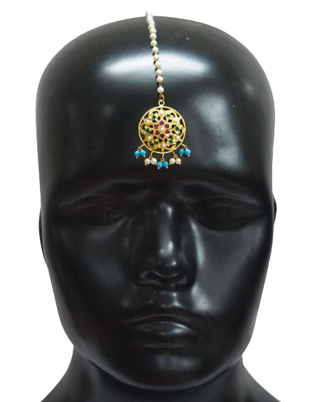 Aari Turquoise White Maang Tikka