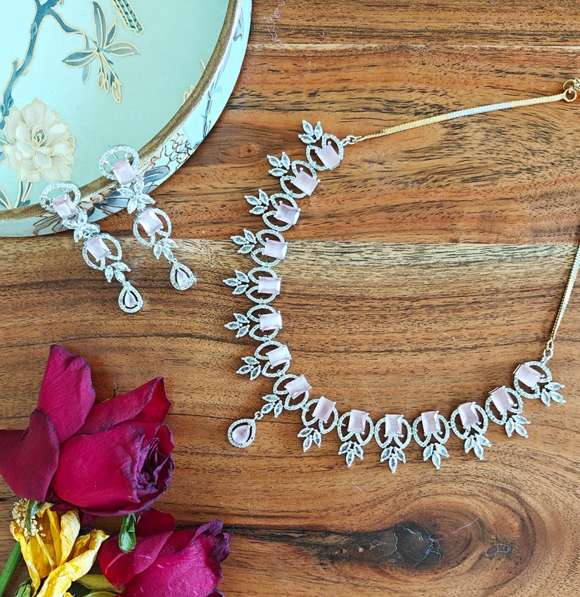 Alankar Rose Quartz Diamond Necklace Set