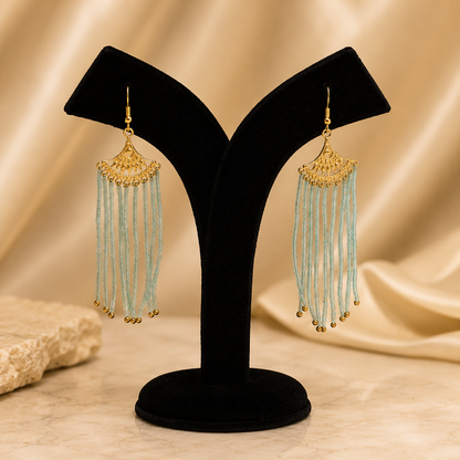 Green Stone Gold Beads Earring