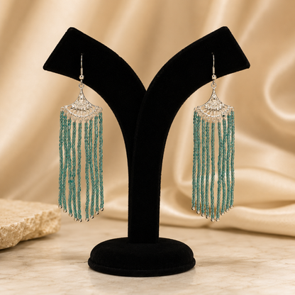 Green Stone Silver Bead Earring