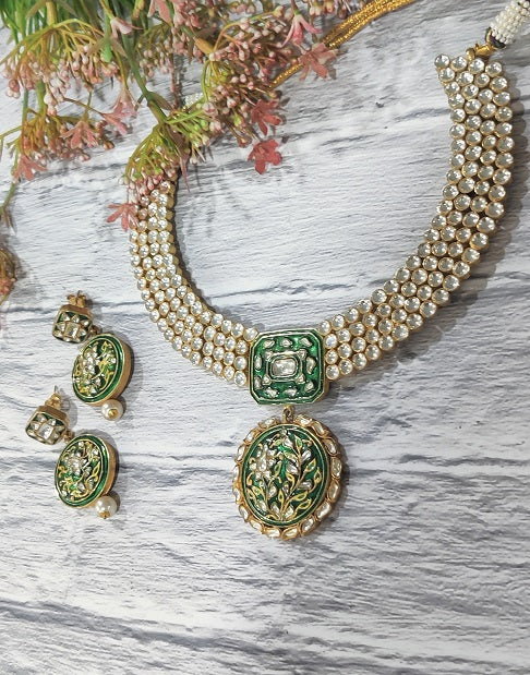 Green Meenakari Bridal Necklace Set