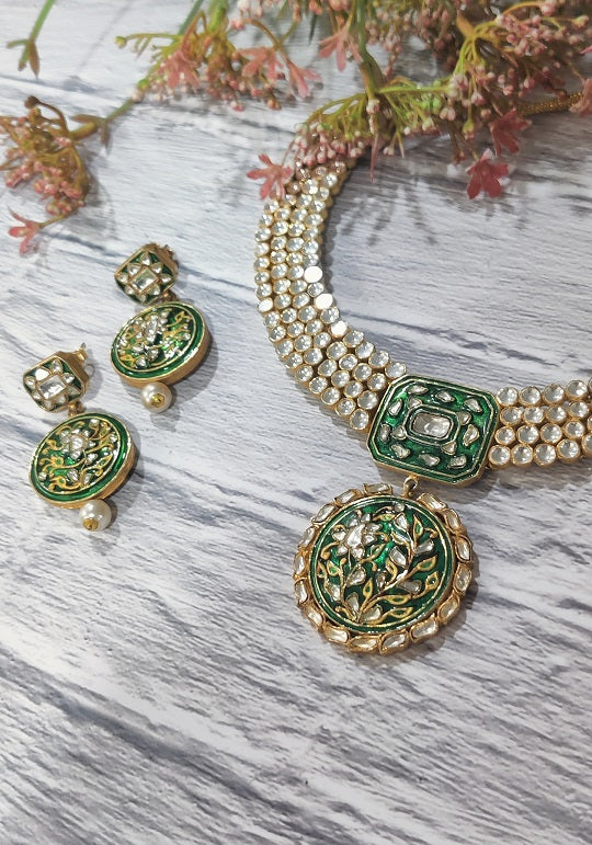 Green Meenakari Bridal Necklace Set